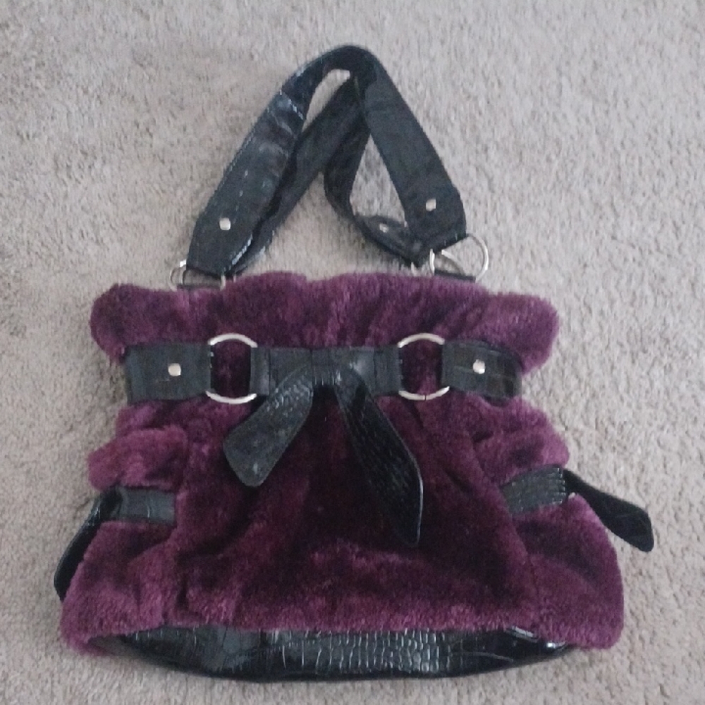 Luxurious Purple and Black Mini Bag with Velvet Texture